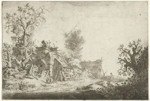 Landschap met vervallen boerderijen