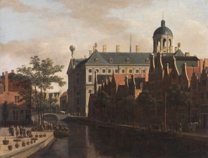 Dutch: Amsterdam, de Bloemmarkt naar het Stadhuis gezien The Nieuwezijds Voorburgwal with the Flower and Tree Market in Amsterdam