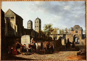 Frans: Fontaine publique et église Saint-Géréon à Cologne