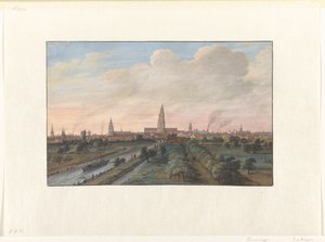 Gezicht op de stad Groningen door Gerrit Battem