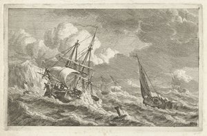 Schepen in nood bij een rotsachtige kust