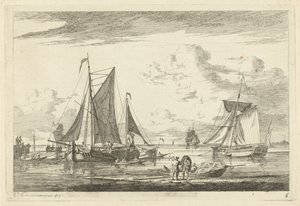 Strand en zee met diverse boten door Gerrit Groenewegen
