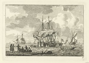 Zeegezicht met driemaster door Gerrit Groenewegen