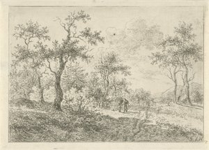 Bosrijk landschap met een vrouw en een jongen door Gerrit Jan Michaëlis
