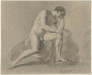 Zittend mannelijk naakt, het hoofd steunend op de linkerarm door Gerrit Jan Michaëlis
