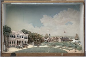 Diorama van het Gouvernementsplein in Paramaribo door Gerrit Schouten