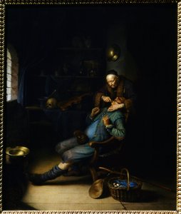 De tandentrekker (schilderij door Gerard Dou) door Gerrit Dou