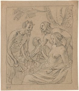 Diana en Twee Nimfen Ontvangen Geschenken van een Sater door Gerrit van Honthorst
