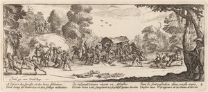 Aanval op een koets door Gerrit van Schagen after Jacques Callot