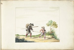 Oude blinde bedelaar geleid door een jongen