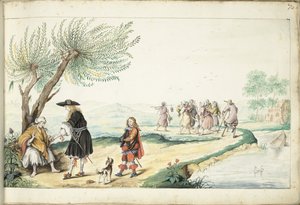 Roma-vrouw leest de hand van een heer door Gesina ter Borch (signed by artist)