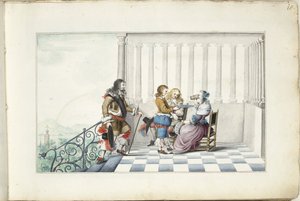 Gezelschap op een terras door Gesina ter Borch