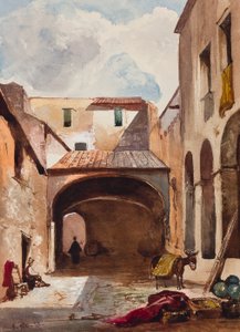 Passage en straat met figuren, met toevoegingen door een Borbone leerling, mogelijk Prins Alfonso Maria di Borbone (1841-1934), 1853