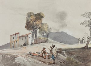 Herders met Vesuvius in de verte, met toevoegingen door een Borbone-leerling door Giacinto Gigante