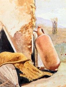 Stilleven met kruik en landschap door Giacinto Gigante