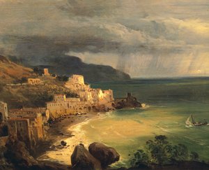 Storm aan de Amalfikust en Golf van Napels door Giacinto Gigante (1806-1876), Italië