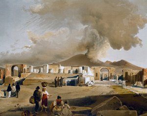 Uitzicht op Forum en Tempel van Jupiter in Pompeii, illustratie door Giacinto Gigante (1806-1876) uit Huizen en monumenten van Pompeii, door Fausto en Felice Niccolini