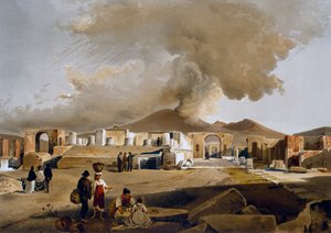 Uitzicht op Forum en Tempel van Jupiter in Pompeii, illustratie door Giacinto Gigante (1806-1876) uit Huizen en monumenten van Pompeii, door Fausto en Felice Niccolini