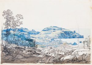 Uitzicht op Ischia (Lacco Ameno), ca. 1845 door Giacinto Gigante