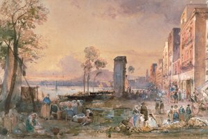 Uitzicht op Napels vanaf Marinella, door Giacinto Gigante (1806-1876), potlood, aquarel en ceruse (wit lood) op papier, Italië door Giacinto Gigante