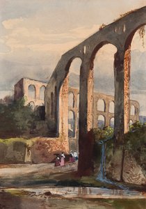 Vrouwen onder het Romeinse aquaduct in Maddaloni, met toevoegingen door een Borbone-leerling, mogelijk prinses Maria Annunziata di Borbone (1843-1871)