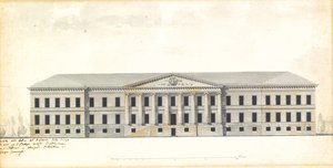 Verhoging van de gevel van de Academie van Wetenschappen in Sint-Petersburg
