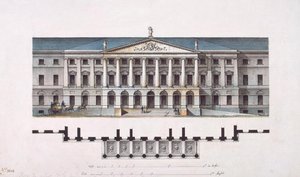 Project van Smolny Instituut. De hoofdgevel en de begane grond plattegrond, 1806-1808 door Giacomo Antonio Domenico Quarenghi