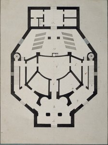 Plattegrond bovenverdieping door Giacomo Antonio Domenico Quarenghi