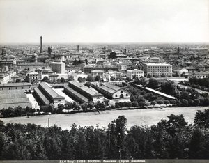 Panoramisch uitzicht op Bologna met enkele fabrieken. door Giacomo Brogi