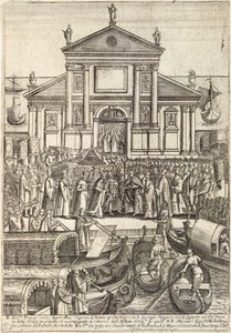 De Doge en zijn entourage luisteren naar de vesper op Eerste Kerstdag in de San Giorgio Maggiore Kerk in Venetië door Giacomo Franco