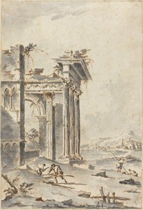 Capriccio van klassieke ruïnes aan een kust