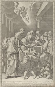De besnijdenis van Christus, een groep mannen, vrouwen en engelen omringen hem, 1687-1717 door Giacomo Maria Giovannini