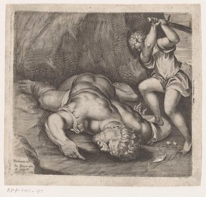 David onthoofdt Goliat door Giacomo Piccini