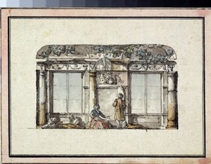 Ontwerp voor de decoratie van een zaal met twee ramen door Giacomo Quarenghi