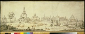 Uitzicht op de wijk Kolomenskoje in Moskou, links de Hemelvaartskerk door Giacomo Quarenghi