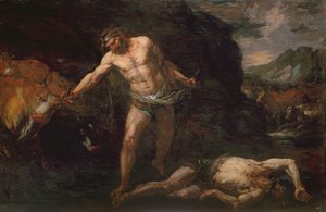 Hercules Doodt de Reus Cacus en Steelt het Vee van Geryon Terug door Giambattista Langetti