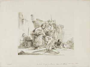 Zittende Jongeling Leunend Tegen een Urn, uit Capricci door Giambattista Tiepolo