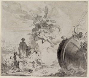 Het hoofd van Sint Torpe gered door engelen en hersteld aan aartsbisschop Frederigo door Giambettino Cignaroli
