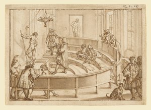 De "Accademia Clementina" Bologna, met een naakt dat wordt gepositioneerd door de tekenmeester, de "Farnese Hercules" daarachter