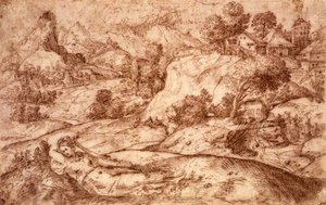 Bergachtig Landschap met een Liggende Vrouwelijke Figuur door Gian Battista (attr. to) Angolo del Moro