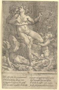 Jupiter veranderd in Sater en Diana door Gian Jacopo Caraglio
