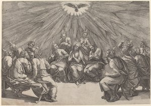 Pinksteren door Gian Jacopo Caraglio after Raphael