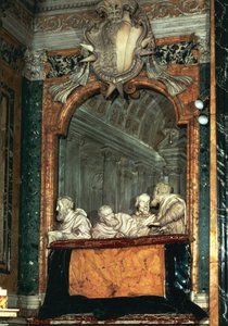Zijbox met Cornaro-familie, marmeren sculptuur van de school van Gian Lorenzo Bernini, Cornaro-kapel, Kerk van Santa Maria della Vittoria, Rome, Italië door Gian Lorenzo Bernini