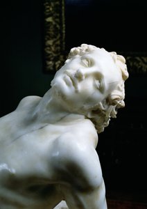 Het Martelaarschap van St. Laurentius, detail van het hoofd van de heilige (detail)