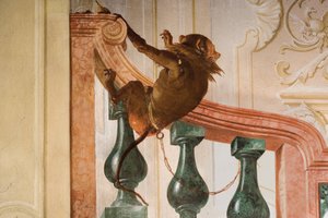 Detail van aap, uit de kamer van carnavalscènes in de Foresteria door Giovanni Domenico Tiepolo