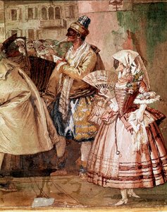 Venetiaanse maskers (detail) door Giandomenico  Tiepolo