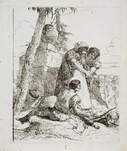 Tovenaar wijst op een Brandend Hoofd aan Twee Jongeren, ca. 1740s door Giovanni Domenico Tiepolo