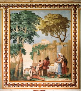 Boerenfamilie aan Tafel, uit de Kamer van Rustieke Scènes, in de Foresteria door Giovanni Domenico Tiepolo