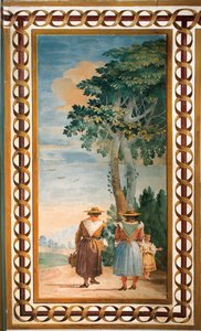 Drie Boeren van Achteren Gezien, uit de Kamer van Rustieke Scènes, in de Foresteria door Giovanni Domenico Tiepolo