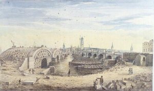 Bouw van de nieuwe London Bridge naast de oude London Bridge door Gideon Yates